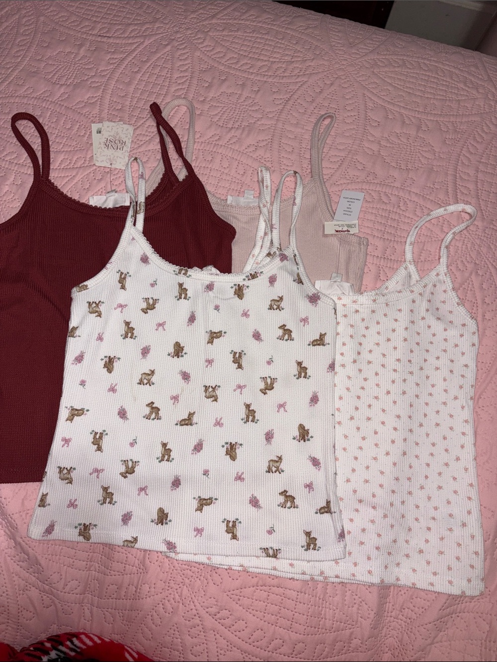 Girls 4-Pack Ribbed and Printed Tank Tops - Pink & Mauve